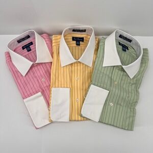 VTG  Paul Fredrick Banker Stripe French Cuff Dress Shirt Lot Men 16 33 L Cotton